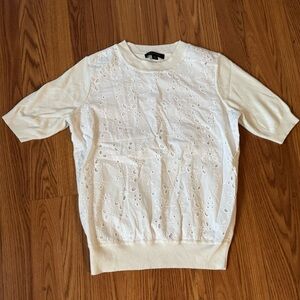 Ann Taylor White Crochet Eyelet Short Sleeve Sweater‎ Size XS Preppy Work Wear